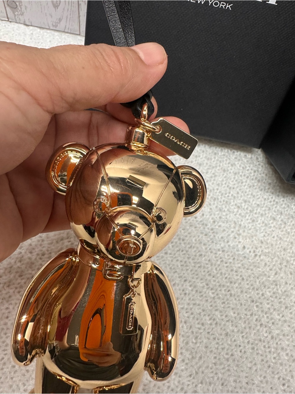 Coach Gold Bear Decorative Accent with Leather Strap - Picture 7 of 8